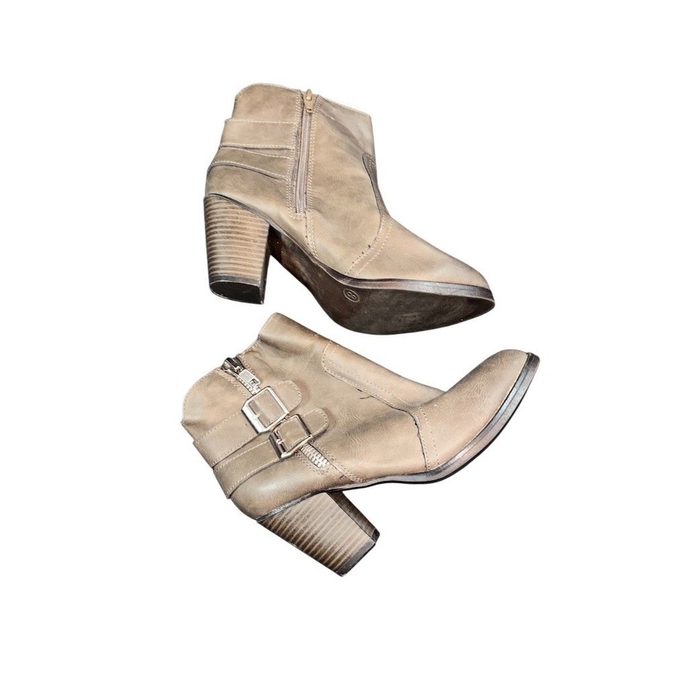 Maussimo Target Women Taupe Ankle Booties Double Buckle Side Zip Heel 8 western